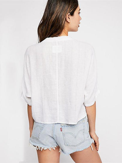 Blue Applique Single Breasted Blouses&Shirts Tops