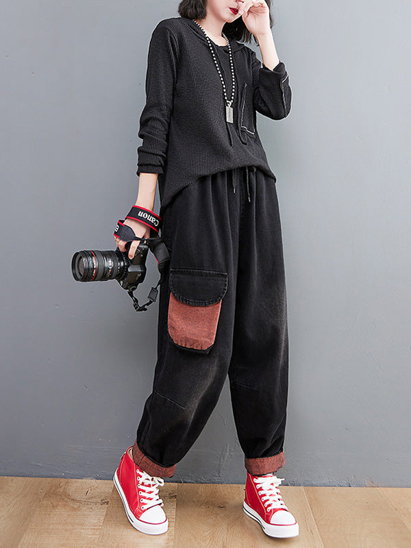 Simple Empire Waisted Drawstring Loose Harem Jean Pants