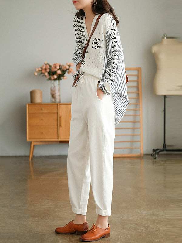 Original Asymmetric Buttoned Split-Joint Hollow V-Neck Long Sleeves Cardigans
