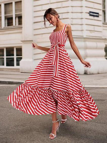 Fashion Striped Printed Maxi Dress