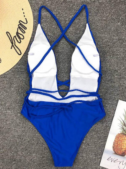 Solid Backless One-Piece Swimsuit