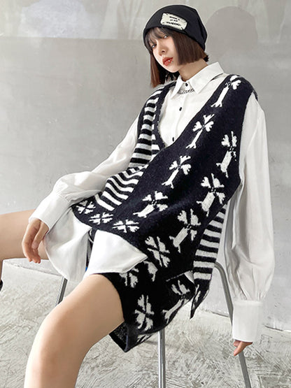 Fashion Printed Knitting  Vest & Shorts Separately 2 Pieces Set