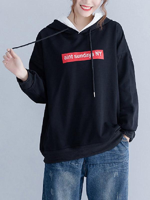 Loose Letter Printed Hooded Sweatshirt