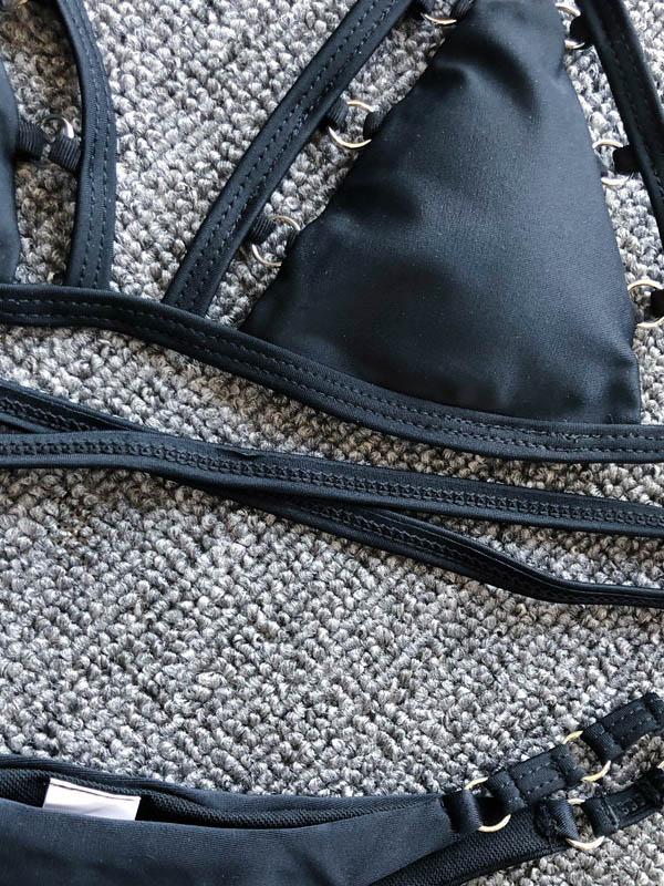 Black Hollow Lace Up Bikini Set