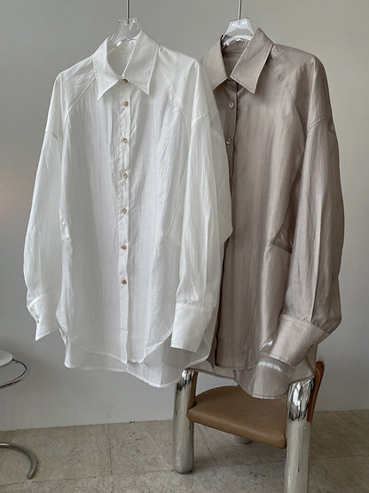 Casual See-Through Sun Protection Lapel Long Sleeves Blouses