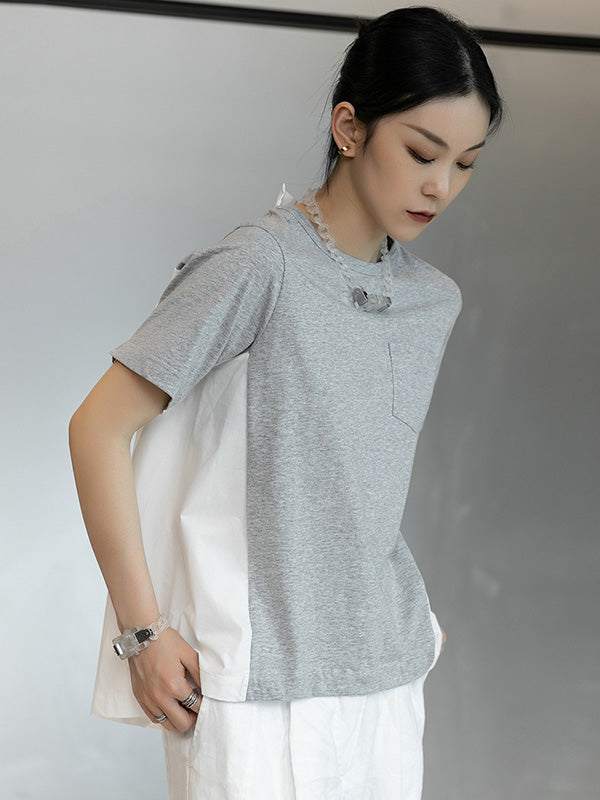 Original Split-Joint Round-Neck High-Low Buttoned T-Shirt