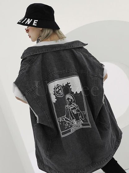 Casual Printed Jean Vest