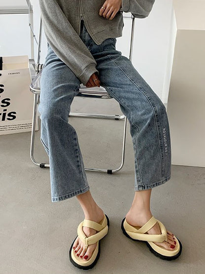 Stylish Yellow&Black Flip Flops Flatform Slippers
