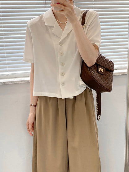 Urban Solid Color Notched Collar Short Sleeves Blouses& Blazer