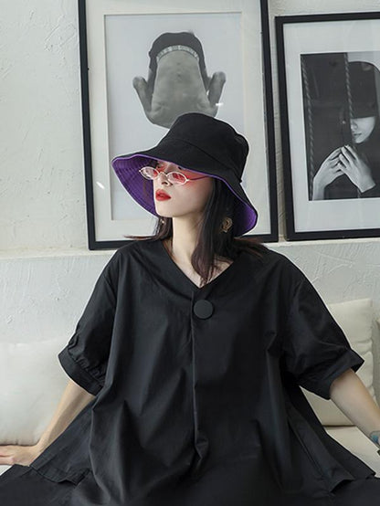 Vintage Loose Oversize V-neck Solid Dress