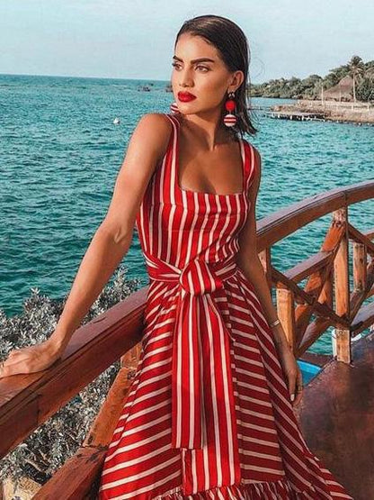 Fashion Striped Printed Maxi Dress