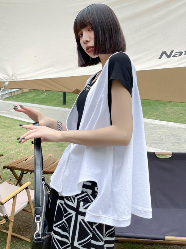 Simple Casual Loose Buttoned Solid Color Vest Outwear