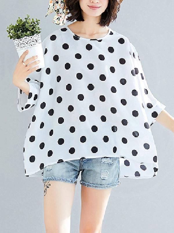 Plus Size Loose Polka-dot T-shirt