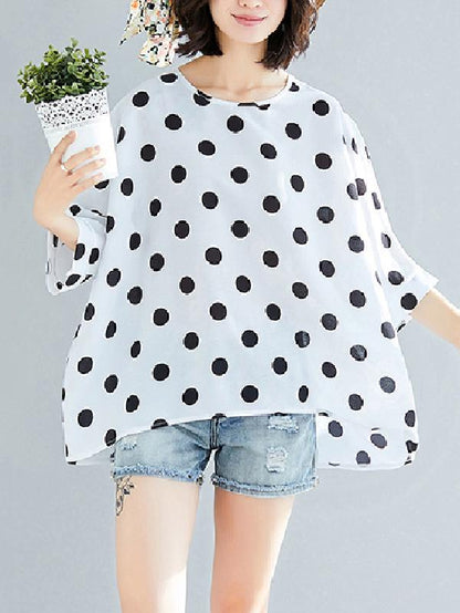 Plus Size Loose Polka-dot T-shirt