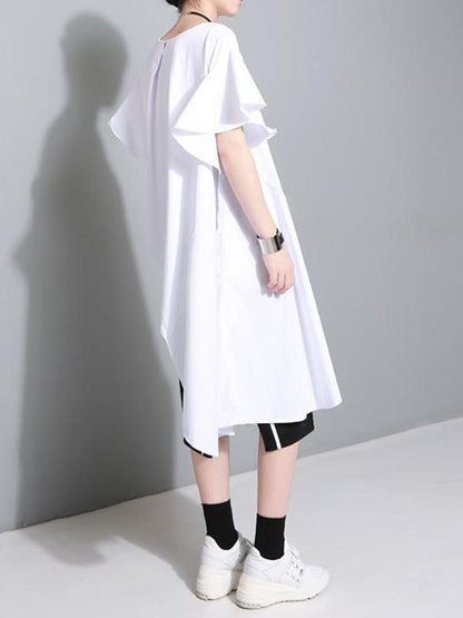 Oversize Asymmetric Falbala Split-joint T-Shirt