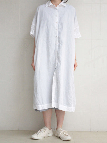 Urban Buttoned Solid Color Lapel Batwing Sleeve Midi Dress