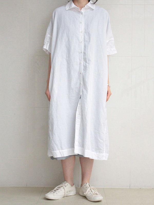 Urban Buttoned Solid Color Lapel Batwing Sleeve Midi Dress