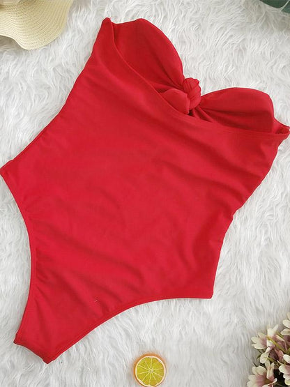 Plunge Neck Top With High Cut One-piece Swimsuit