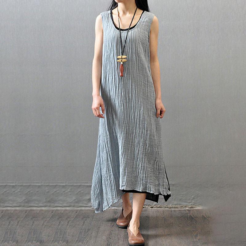 Casual Summer Women Wrinkled Sleeveless Dress