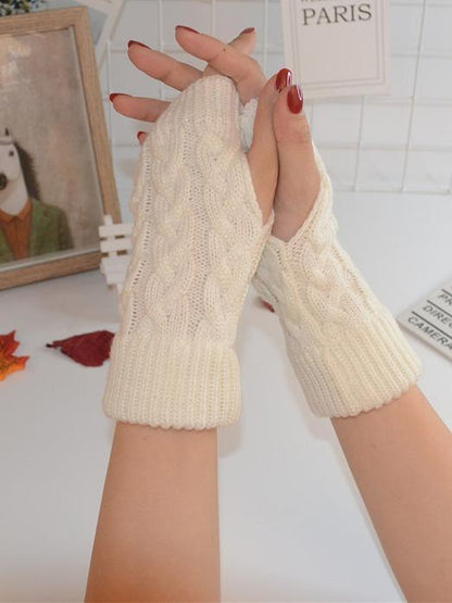Threaded Half Finger Knit Gloves