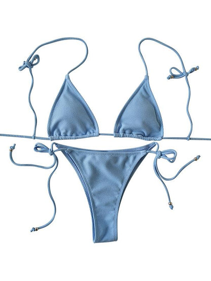 Solid Spaghetti Bandage Bikinis Swimwear