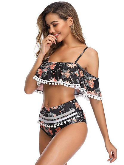 Fashion Off-the-shoulder Tassel Bikini Swimsuit