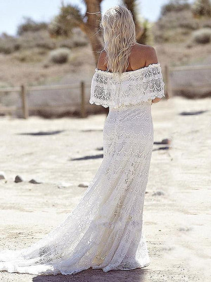 Lace Split-joint Off-the-shoulder Evening Dress