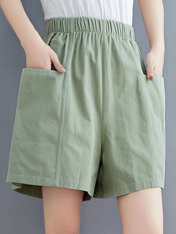 Casual Solid Color With Pocket Wide Leg Shorts