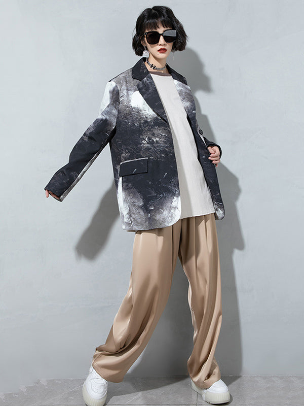 Fashion Tie-Dyed Notched Collar Long Sleeves Blazer