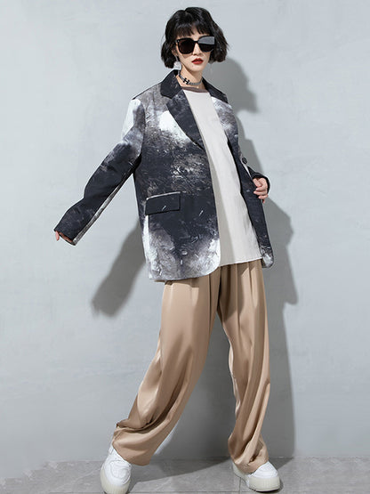 Fashion Tie-Dyed Notched Collar Long Sleeves Blazer