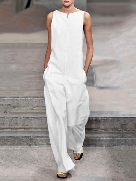 Solid Sleeveless Wide Leg Jumpsuits Bottoms
