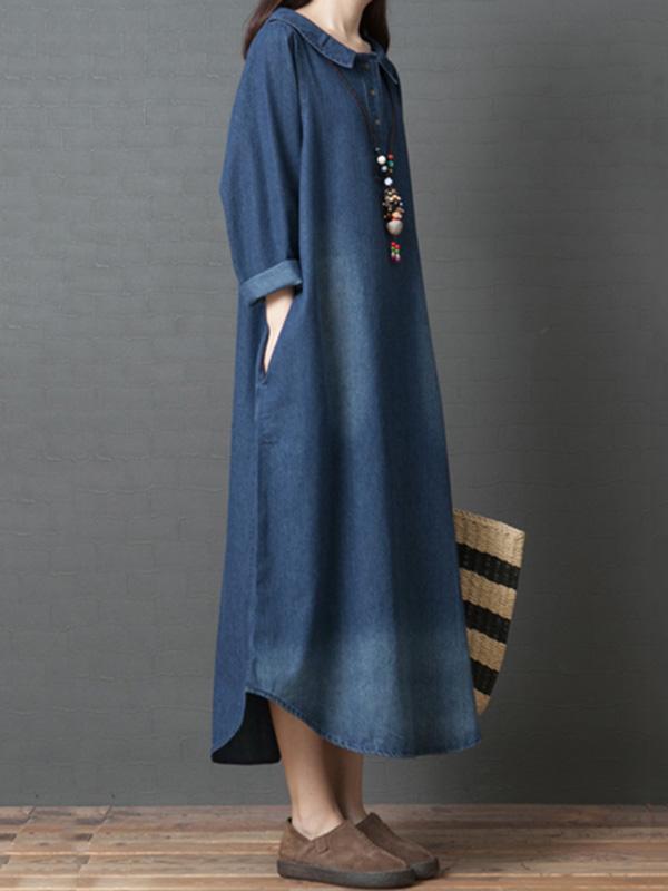 Plus Size Loose Denim Shirt Maxi Dresses