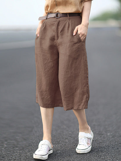 Casual Cotton Blend Solid Column Wide Leg Shorts