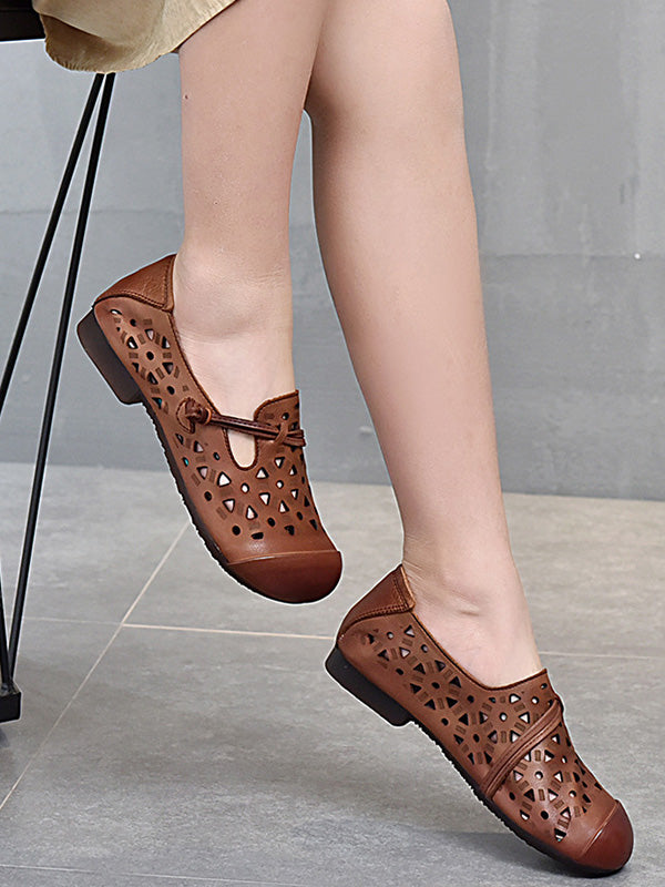 Leisure Fashionflat Hollow Flat Heel Leather Shoes