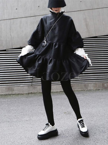 Retro Puff Sleeves Cropped Falbala Mini Dress