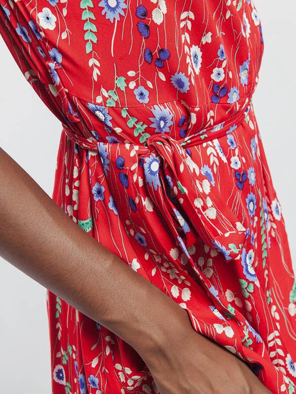V-neck Floral Cut Irregular Hem Maxi Dress