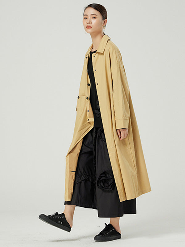 Stylish Buttoned Asymmetric Lapel Loose Long Sleeves Outerwear