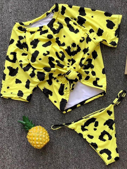 Two-pieces Solid Short Sleeves Bikinis Swimwear