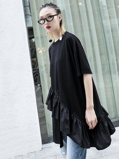 Loose Split-side Falbala T-shirt
