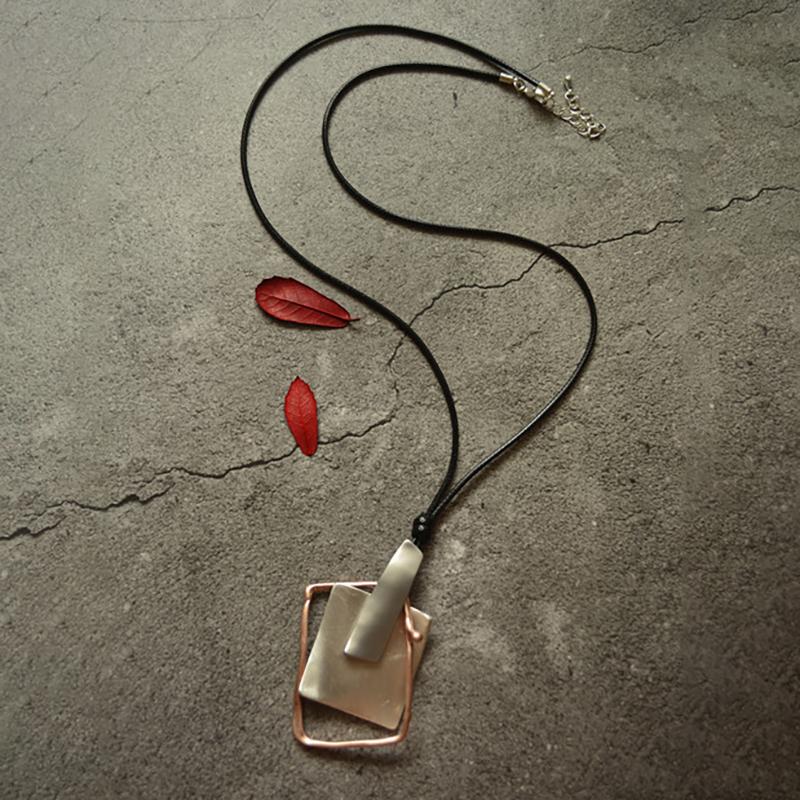 Buykud Simple Casual Geometric Pendant Long Necklace