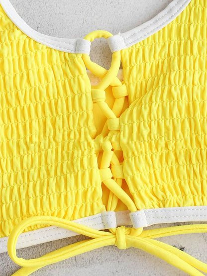 Yellow Ruffled Lace-Up Bikini Swimsuit