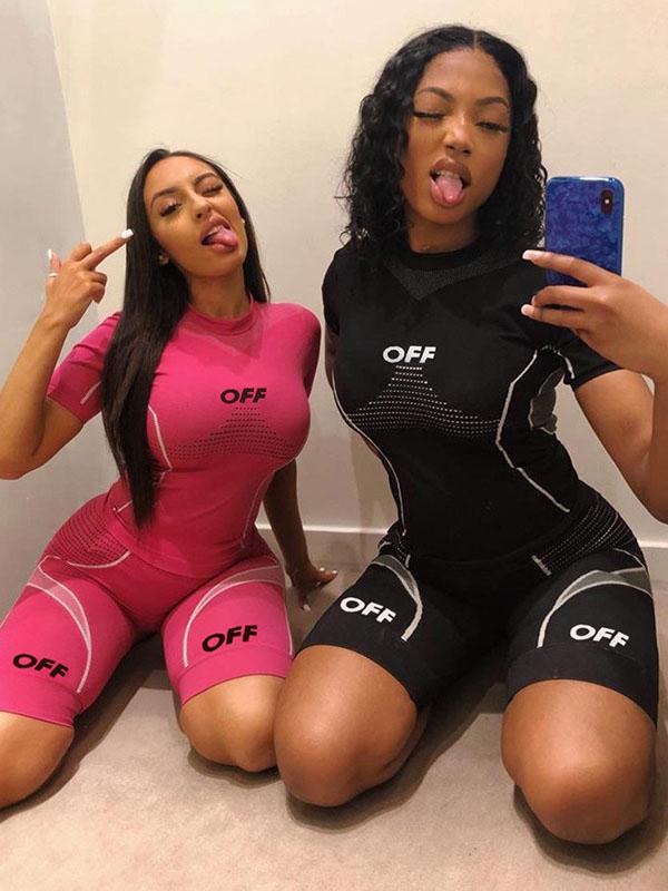 Sexy Contrast Color Letters Printed Yoga Romper