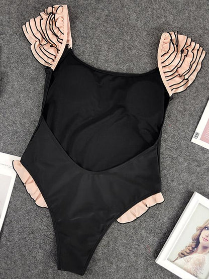 Ruffled Plain One-piece Swimsuit