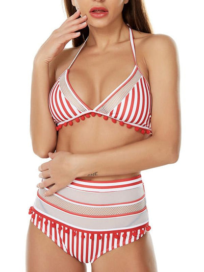 High Waisted Halter-neck Tulle Bikini Set