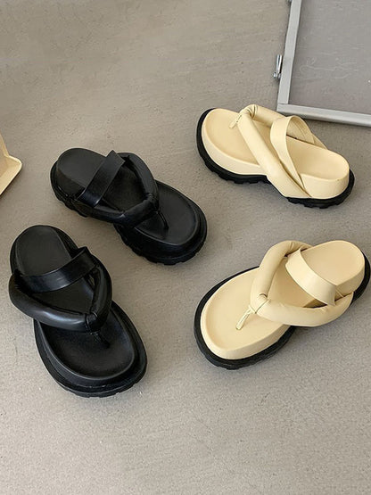 Stylish Yellow&Black Flip Flops Flatform Slippers