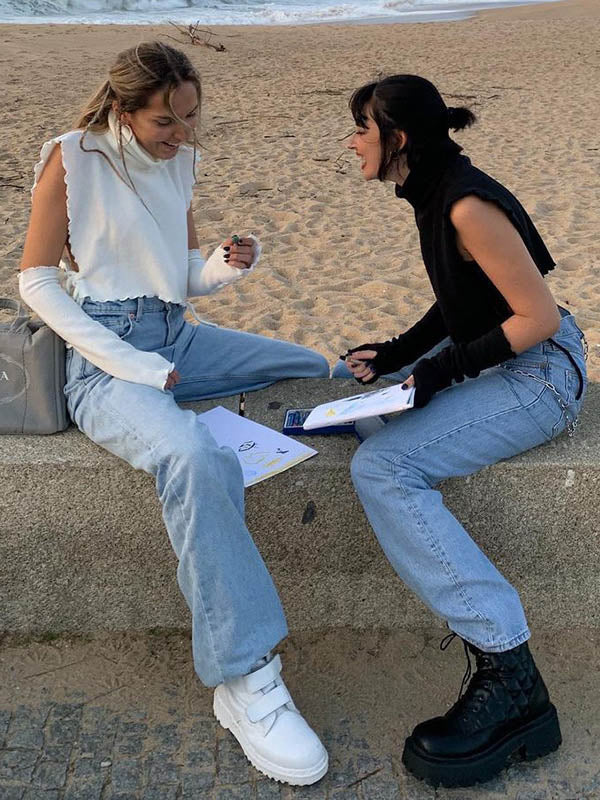 Knitted Hollowed Drawstring Solid Color Tops - kailaple