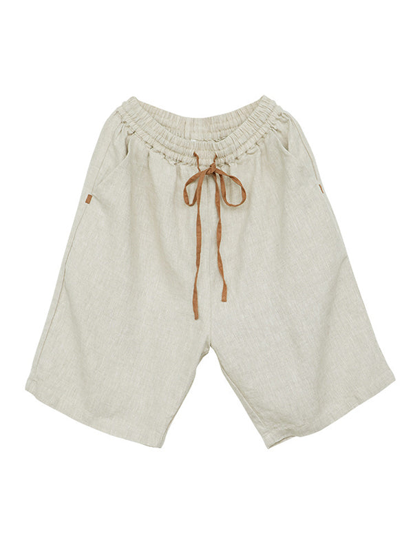 Casual Linen Drawstring Elasticity Waist Loose Shorts