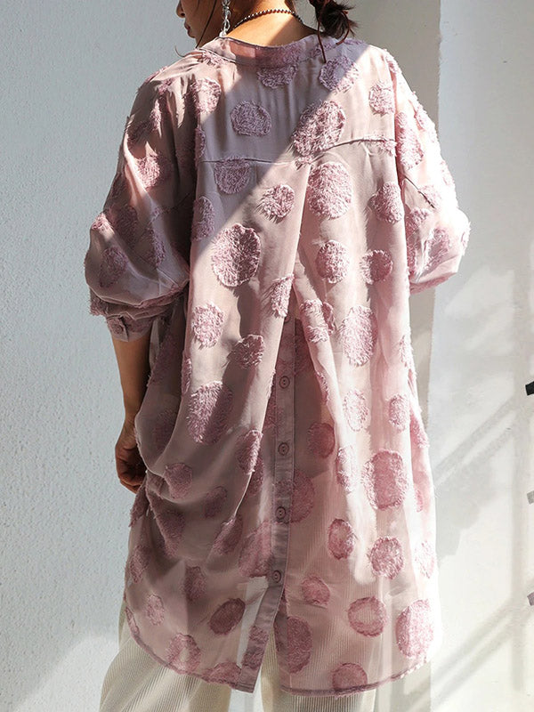 Stylish Buttoned Stand Collar Long Sleeves Blouse Tops