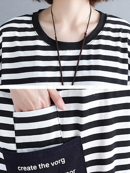 Loose Striped Round-neck Shirt Dress