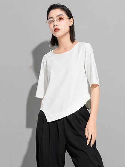 Stylish Asymmetric Irregular Clipping Round-Neck T-Shirt